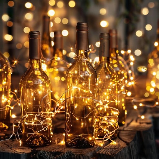 Wine bottles containing fairy lights